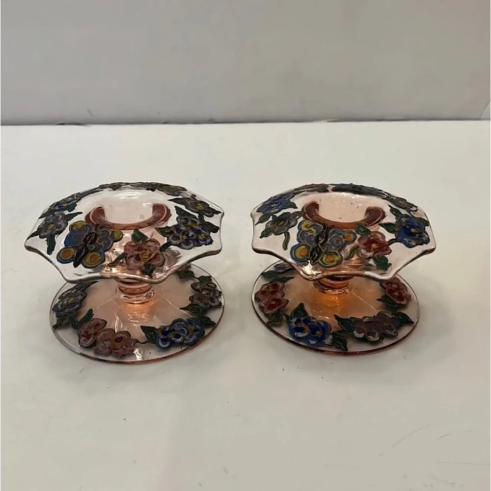 Floral Glass Candle Holders